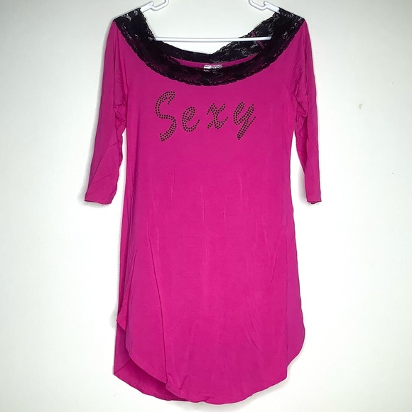 < Dreamgirl “Sexy” Black Lace Trimmed Nightgown > - Picture 2 of 5